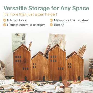 4-piece Kids Wooden Study Desk Organizers - Whimsical Farmhouse Style Table Decor Storage Box for Teacher Supplies - Girls Room Pencil Holder for Desk - Art & Stationery Supplies Organizer