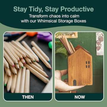 4-piece Kids Wooden Study Desk Organizers - Whimsical Farmhouse Style Table Decor Storage Box for Teacher Supplies - Girls Room Pencil Holder for Desk - Art & Stationery Supplies Organizer