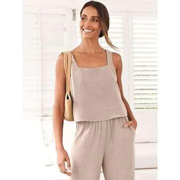 Trendy ANRABESS Women's 2 Piece Linen Outfit for Summer