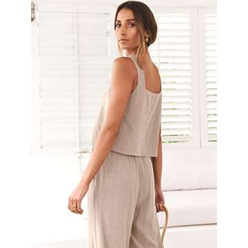 Trendy ANRABESS Women's 2 Piece Linen Outfit for Summer