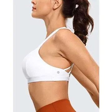 CRZ YOGA Strappy V Neck Sports Bras for Women - Criss Cross Back Wireless Padded Workout Yoga Bra White Medium