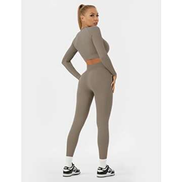 Buttergene Women Workout Sets 2 Pieces Long Sleeve Yoga Outfits Gym Clothes Seamless Ribbed Crop Top High Waist Leggings