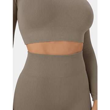 Buttergene Women Workout Sets 2 Pieces Long Sleeve Yoga Outfits Gym Clothes Seamless Ribbed Crop Top High Waist Leggings