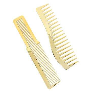Comb Set, Fine and Wide Tooth Hair Cutting Comb for Hairdressing Salon,professional Shaping & Wet Pick Barber Brush Tools, Suitable for Professional Barber Shops(gold)