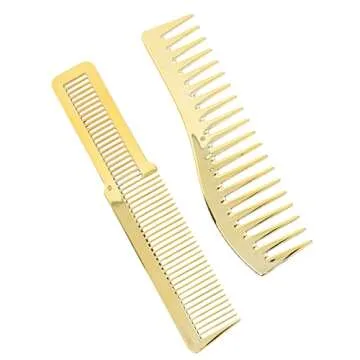 Comb Set, Fine and Wide Tooth Hair Cutting Comb for Hairdressing Salon,professional Shaping & Wet Pick Barber Brush Tools, Suitable for Professional Barber Shops(gold)