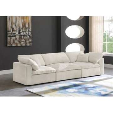 Meridian Furniture 634Cream-S119 Cozy Collection Contemporary Fiber Filled Comfort Overstuffed Velve...