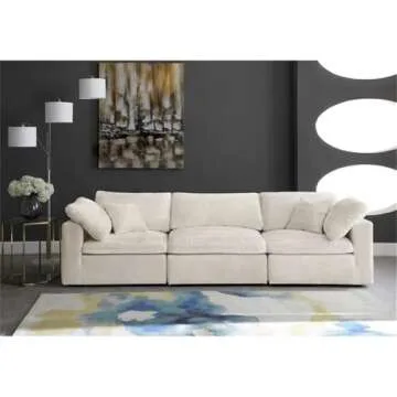 Meridian Furniture 634Cream-S119 Cozy Collection Contemporary Fiber Filled Comfort Overstuffed Velvet Upholstered Modular Sofa Seating for 3 Cream