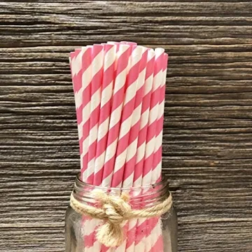 Stripe Paper Straws - Pink White - Perfect for Parties