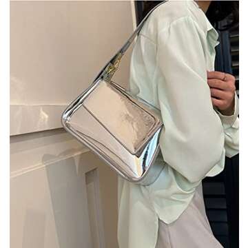 Evening Bag Women Y2k Silver Purse Hobo Bag Tote Handbag Satchel Bag Cute Party Bag Clutch Purses Cr...