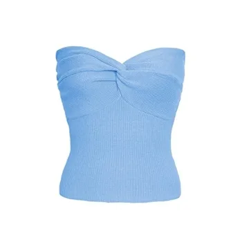 Womens Strapless Crop Top Sexy Sweetheart Neck Ribbed Knit