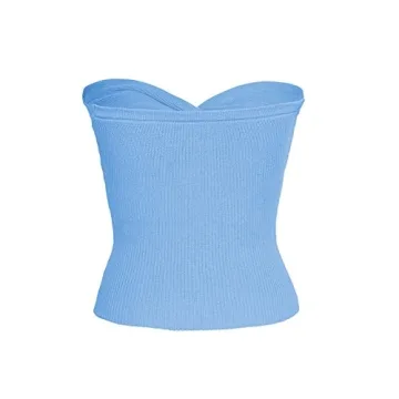 Womens Strapless Crop Top Sexy Sweetheart Neck Ribbed Knit
