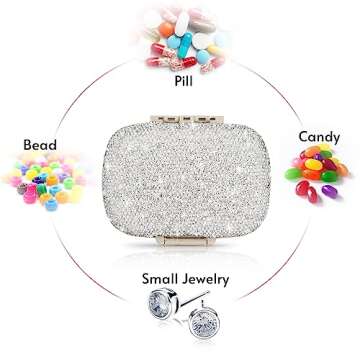 Soleebee Portable 8 Compartments Daily Pill Organizer, Bling Crystal Diamond Pill Box, Small Travel Pill Case, Pill Dispenser, Medicine Container Organizer to Hold Vitamin, Fish Oil (Silver)
