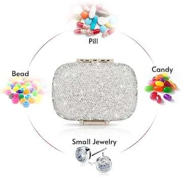 Soleebee Portable 8 Compartments Daily Pill Organizer, Bling Crystal Diamond Pill Box, Small Travel Pill Case, Pill Dispenser, Medicine Container Organizer to Hold Vitamin, Fish Oil (Silver)