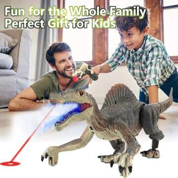 Upgraded Dinosaur Toys for Kids 3-5-7 Years Old, Remote Control Spinosaurus Toys with Indicator Light Chasing&Spray& Roar, Realistic RC Walking Dinosaur Robot Gifts Stocking Stuffers for Kids Boys