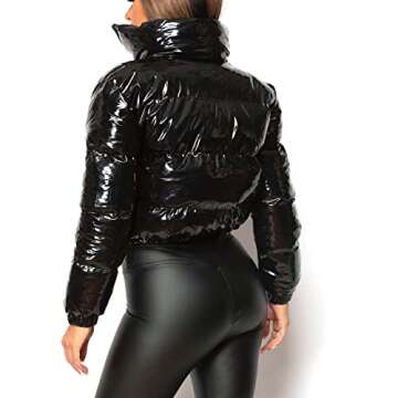 AtxyxtA Women's Cropped Vinyl Puffer Jacket - L