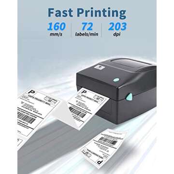Shipping Label Printer for Shipping Packages, Desktop Thermal Label Printer for Small Business, Address Barcode Printer Compatible with UPS FedEx USPS Etsy Shopify Ebay DHL, Roll/Fanfold 4x6 Labels