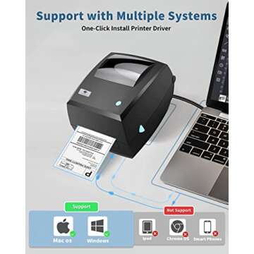 Shipping Label Printer for Shipping Packages, Desktop Thermal Label Printer for Small Business, Address Barcode Printer Compatible with UPS FedEx USPS Etsy Shopify Ebay DHL, Roll/Fanfold 4x6 Labels