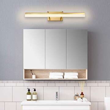 BDL Adjustable Dimming LED Bathroom Vanity Light Fixture Cabinet Wall Brushed Brass White Light 4000K Acrylic for Makeup Bathroom Lighting （Dimmable 24in 18W