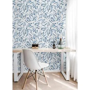 HAOKHOME Boho Peel and Stick Wallpaper Blue Leaves