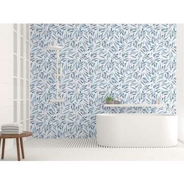 HAOKHOME Boho Peel and Stick Wallpaper Blue Branches Leaves Removable Vinyl Self Adhesive Contact Paper 17.7in x 9.8ft