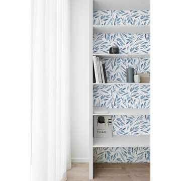 HAOKHOME Boho Peel and Stick Wallpaper Blue Branches Leaves Removable Vinyl Self Adhesive Contact Paper 17.7in x 9.8ft