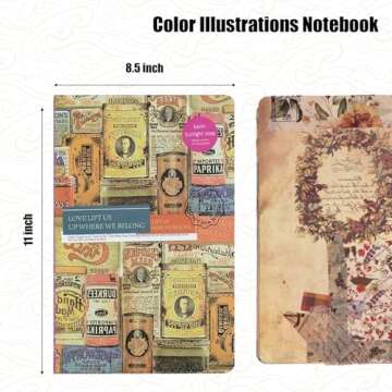 SallyFashion A5 Vintage Travel Journals for Women, European Kraft paper Diary Color Illustrations Notebook Travel Brochures Hardcover Writing Notepad Girl Gift