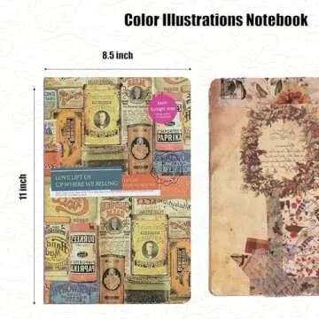 SallyFashion A5 Vintage Travel Journals for Women, European Kraft paper Diary Color Illustrations Notebook Travel Brochures Hardcover Writing Notepad Girl Gift