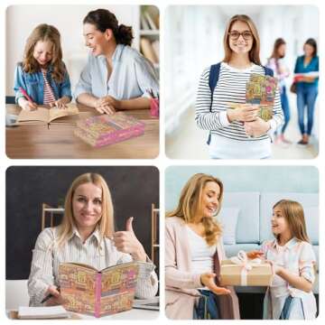 SallyFashion A5 Vintage Travel Journals for Women, European Kraft paper Diary Color Illustrations Notebook Travel Brochures Hardcover Writing Notepad Girl Gift