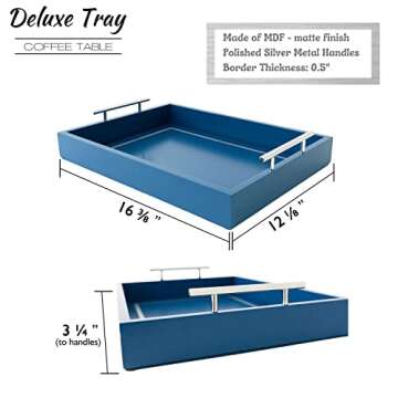Deluxe Tray for Coffee Table – Blue Serving Tray with Handles, a Decorative Tray for Every Room –16x12