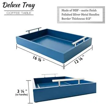 Deluxe Blue Serving Tray with Sturdy Handles for Every Room
