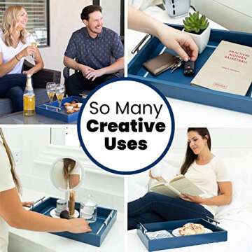 Deluxe Tray for Coffee Table – Blue Serving Tray with Handles, a Decorative Tray for Every Room –16x12