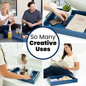Deluxe Blue Serving Tray with Sturdy Handles for Every Room