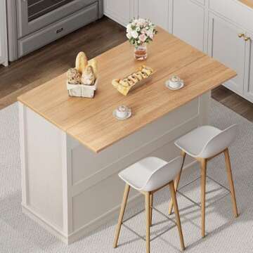 YITAHOME 50 Inch Rolling Kitchen Island with Trash Can Storage Cabinet & Drop Leaf, Portable Mobile Islands Table Long Floating Movable w Wheels Drawer Cabinet for 13 Gallon Garbage Bin, Off White