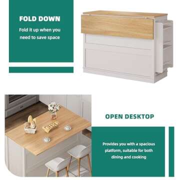 YITAHOME 50 Inch Rolling Kitchen Island with Trash Can Storage Cabinet & Drop Leaf, Portable Mobile Islands Table Long Floating Movable w Wheels Drawer Cabinet for 13 Gallon Garbage Bin, Off White