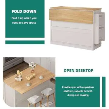 YITAHOME 50 Inch Rolling Kitchen Island with Trash Can Storage Cabinet & Drop Leaf, Portable Mobile Islands Table Long Floating Movable w Wheels Drawer Cabinet for 13 Gallon Garbage Bin, Off White