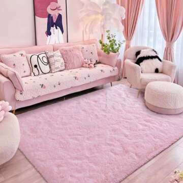 Softlife Ultra Soft Fluffy Area Rugs for Bedroom, Girls and Boys Room Kids Room Nursery Rug, 4 x 5.3 Feet Pink Shaggy Fur Indoor Plush Modern Floor Carpet for Living Room Christmas Decor
