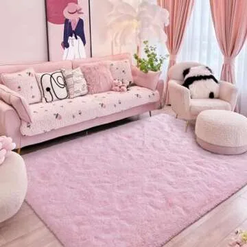 Softlife Ultra Soft Fluffy Area Rugs for Bedroom, Girls and Boys Room Kids Room Nursery Rug, 4 x 5.3 Feet Pink Shaggy Fur Indoor Plush Modern Floor Carpet for Living Room Christmas Decor