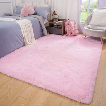 Softlife Ultra Soft Fluffy Area Rugs for Bedroom, Girls and Boys Room Kids Room Nursery Rug, 4 x 5.3 Feet Pink Shaggy Fur Indoor Plush Modern Floor Carpet for Living Room Christmas Decor