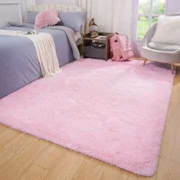 Softlife Ultra Soft Fluffy Area Rugs for Bedroom, Girls and Boys Room Kids Room Nursery Rug, 4 x 5.3 Feet Pink Shaggy Fur Indoor Plush Modern Floor Carpet for Living Room Christmas Decor