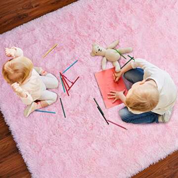 Softlife Ultra Soft Fluffy Area Rugs for Bedroom, Girls and Boys Room Kids Room Nursery Rug, 4 x 5.3 Feet Pink Shaggy Fur Indoor Plush Modern Floor Carpet for Living Room Christmas Decor