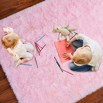 Softlife Ultra Soft Fluffy Area Rugs for Bedroom, Girls and Boys Room Kids Room Nursery Rug, 4 x 5.3 Feet Pink Shaggy Fur Indoor Plush Modern Floor Carpet for Living Room Christmas Decor