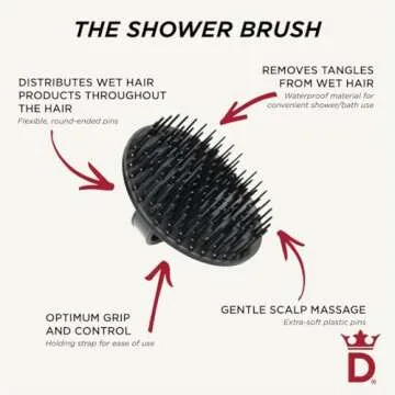 Jack Dean by Denman (Black) Scalp Massager and Detangling Hair Brush for Thick or Thin Hair, Curly or Straight Hair - use in the Shower or Bath - Head and Beard Scrubber - For Women and Men, D6