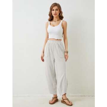 Springrain Womens Baggy Wide Leg Pants Cotton Elastic Waisted Loose Palazzo Harem Pants with Pockets...