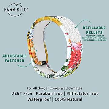 PARA'KITO Mosquito Insect & Bug Protection Wristband - Mosquito Stickers & Bug Spray Alternative - S...
