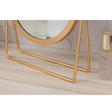 Elegant Golden Makeup Mirror with 360° Rotation and Stability