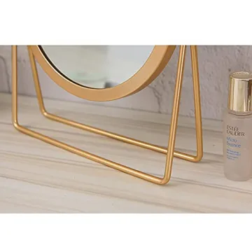 Elegant Golden Makeup Mirror with 360° Rotation and Stability