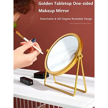 Elegant Golden Makeup Mirror with 360° Rotation and Stability