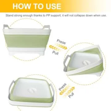 Collapsible Dish Tub 9L - Portable Sink Basin Bucket - Outdoor Multiuse Foldable Sink Tub Wash Dish Basin for Kitchen, RV, Camping (Green)