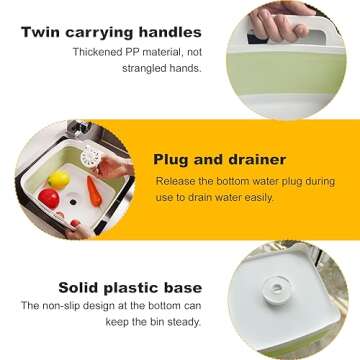 Collapsible Dish Tub 9L - Portable Sink Basin Bucket - Outdoor Multiuse Foldable Sink Tub Wash Dish Basin for Kitchen, RV, Camping (Green)