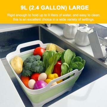 Collapsible Dish Tub 9L - Portable Sink Basin Bucket - Outdoor Multiuse Foldable Sink Tub Wash Dish Basin for Kitchen, RV, Camping (Green)